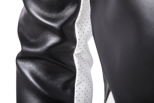 Abrigo de Cuero con Cuello de Pie y Combinación de Colores - Image 16