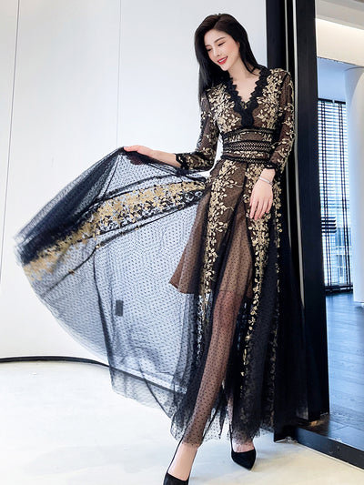 Vestido Elegante Estilo Hepburn con Malla Bordada Premium - Image 2