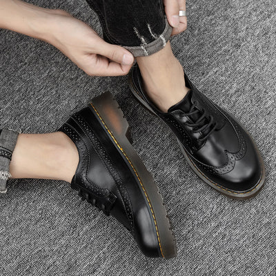Zapatos de Cuero Retro con Plataforma Baja para Hombre - Image 9