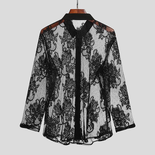 Camisa de Malla Transpirable con Encaje de Manga Larga para Hombre - Image 3