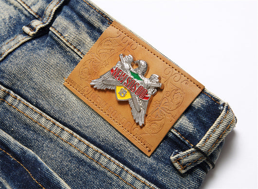 Jeans Slim Fit Azul Retro con Parches para Hombre - Image 11