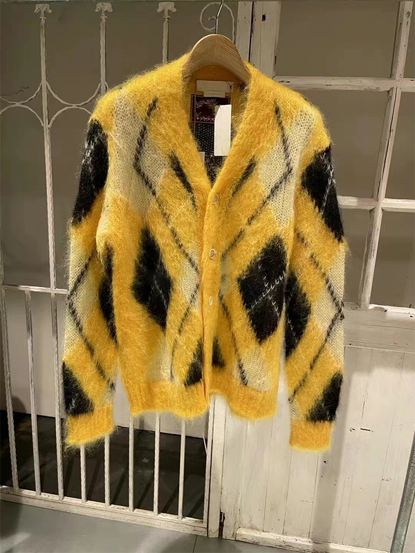 Suéter de Mohair Tejido Suelto con Combinación de Colores Diamante