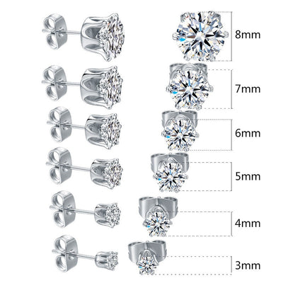 Aretes de Circonita Redonda en Acero Inoxidable con Engaste de Seis Puntas - Image 12