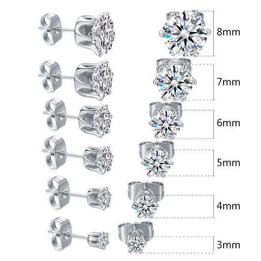 Aretes de Circonita Redonda en Acero Inoxidable con Engaste de Seis Puntas - Image 12