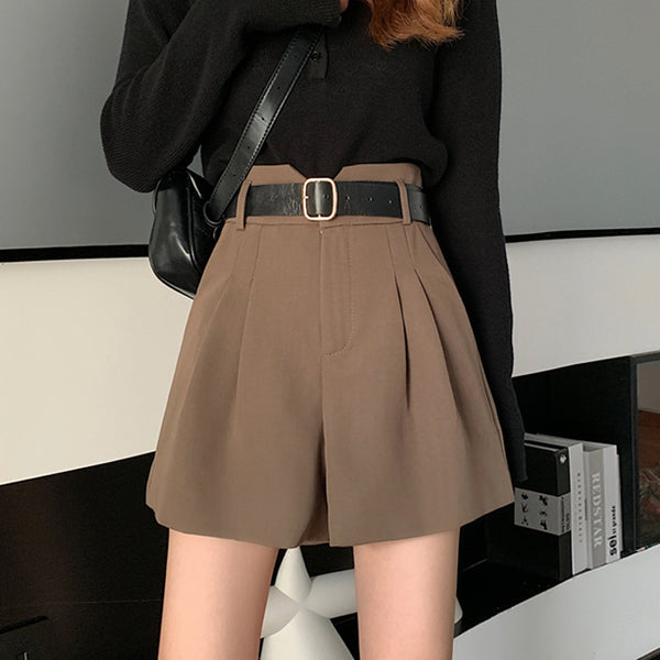 Shorts de Talle Alto Estilo A-línea con Piernas Anchas