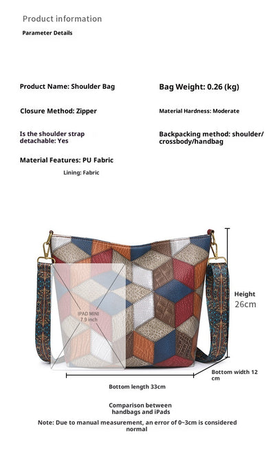 Bolso Tote Multicolor Casual de Gran Capacidad con Costuras Contrastantes - Image 7