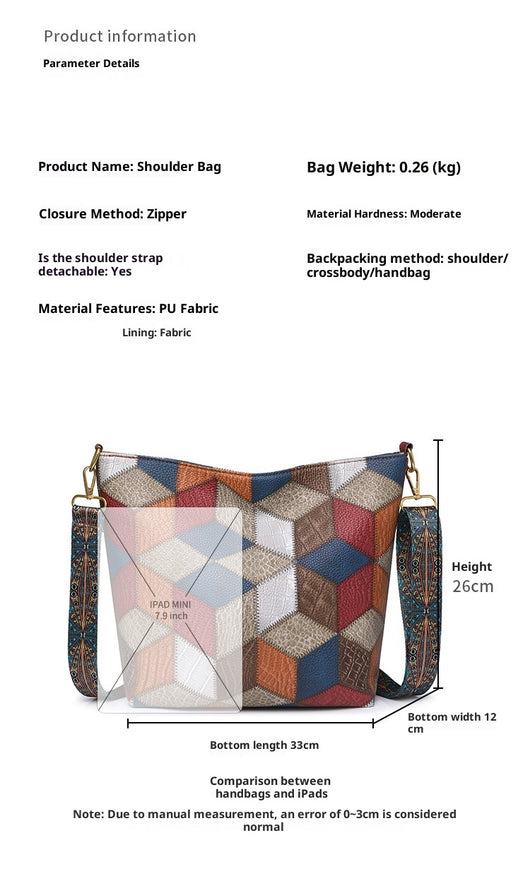 Bolso Tote Multicolor Casual de Gran Capacidad con Costuras Contrastantes - Image 7