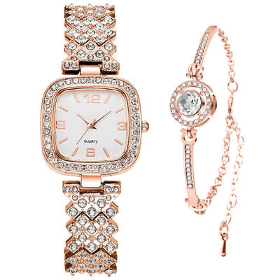 Reloj Cuadrado Pequeño de Diamantes Completos para Mujer con Pulsera - Image 5