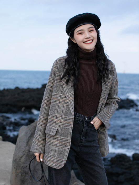 Blazer de Cuadros de Lana para Mujer - Abrigo Corto Cálido Otoño Invierno - Image 10