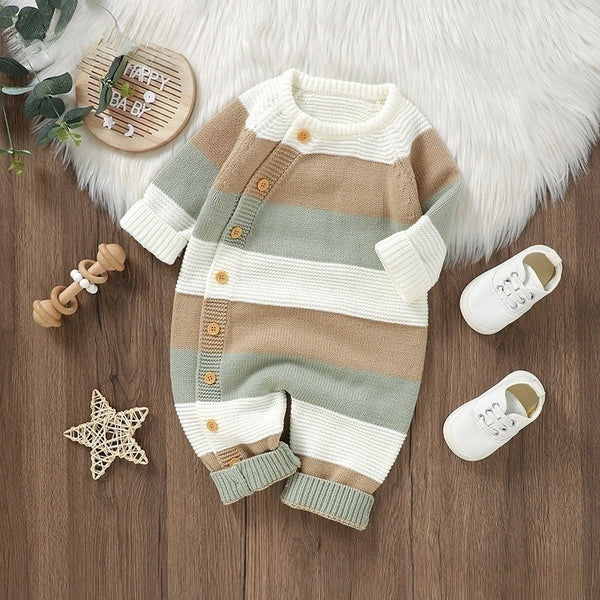 Peto Tejido a Rayas para Bebé - Enterizo Abotonado Unisex