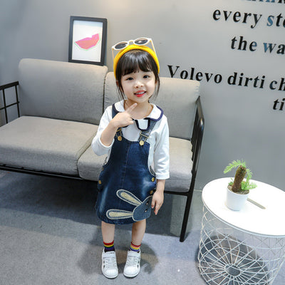 Vestido Denim Infantil con Bordado de Conejo y Tirantes para Niñas - Image 5
