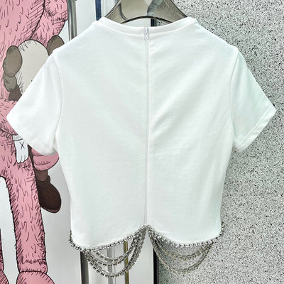 Blusa Francesa de Pedrería con Corte Tridimensional, Ajustada y Manga Corta para Mujer - Image 12