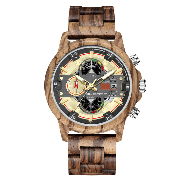 Reloj de Madera para Hombre Cuarzo Multifuncional con Esfera Luminosa