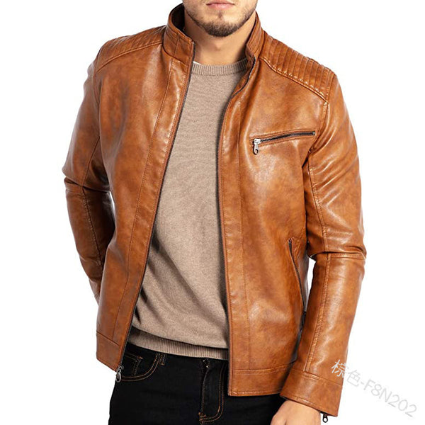 Chaqueta de Cuero Punk Motociclista para Hombre con Cuello de Pie
