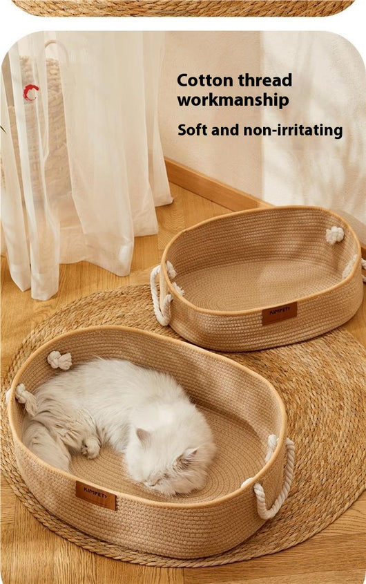 Nido para Gatos de Verano - Cesta Tejida Multiestación en Algodón y Lino - Image 8