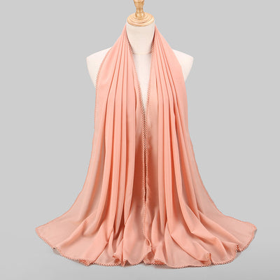 Pañuelo Elegante de Encaje Monocromático y Gasa Perlada para Mujer - Image 12