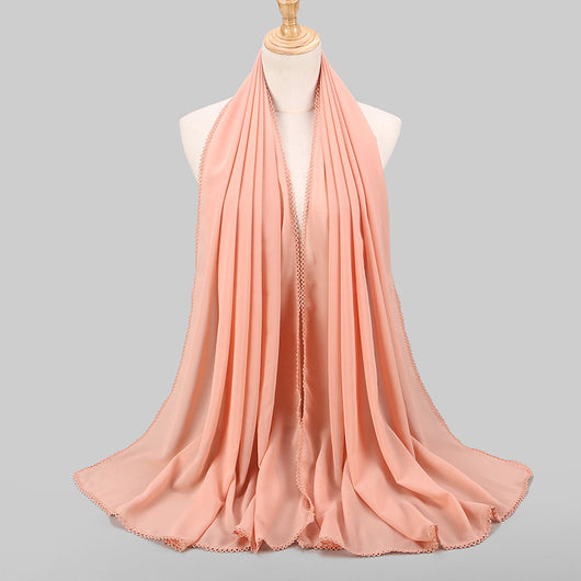 Pañuelo Elegante de Encaje Monocromático y Gasa Perlada para Mujer - Image 12