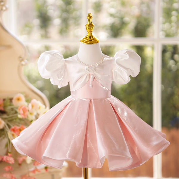 Vestido Infantil Princesa con Mangas Abullonadas y Combinación de Colores