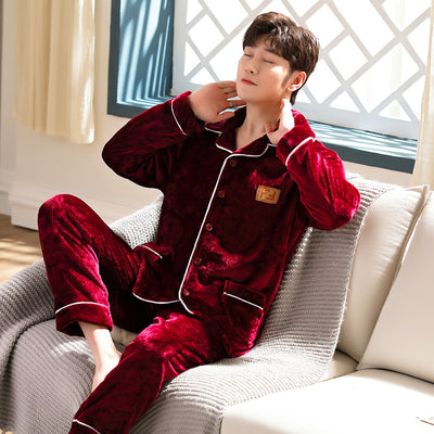 Pijama de Franela para Hombre con Solapa - Abrigo Cardigan Otoño e Invierno - Image 7