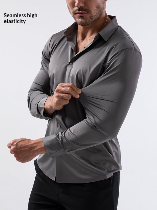 Camisa Manga Larga Sin Costuras Elástica Antiarrugas Efecto Hielo para Hombre - Image 12