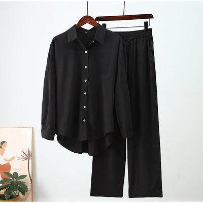 Conjunto Casual Otoño-Invierno: Camisa Suelta Manga Larga y Pantalón Ancho - Image 3