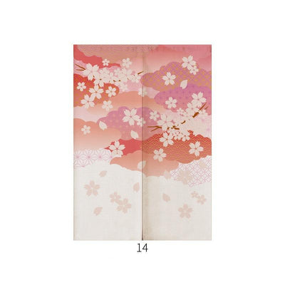 Japanese style noren door curtain with two red and blue Ukiyo-e koi fish on a cream wave pattern background. - Image 15