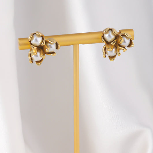 Aretes de Acero Inoxidable con Perla 18K Chapado en Oro - Image 3