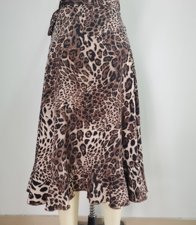 Falda Sexy Estampado Leopardo Irregular con Volantes y Cordones - Image 10