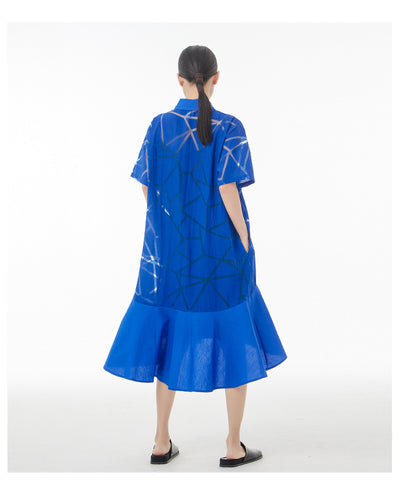 Vestido Camisero Retro Francés con Patrón Geométrico Transparente - Image 20