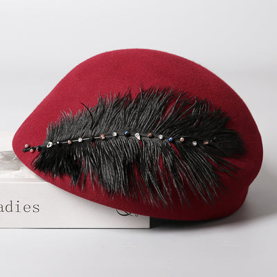 Boina Retro de Lana con Detalles de Plumas para Otoño e Invierno - Image 6