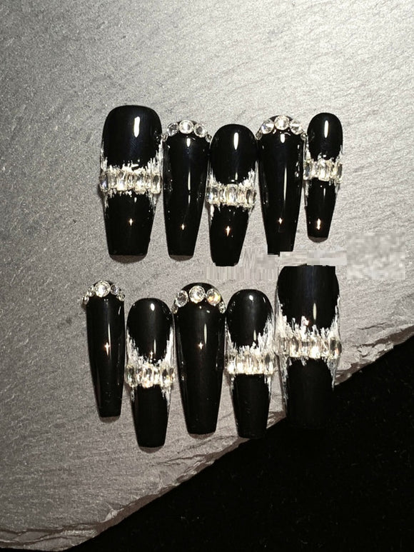 Uñas Postizas de Circón Premium - Estilo Europeo Elegante para Mujer