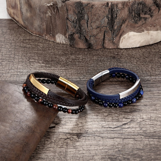 Pulsera de Piedra Natural con Cierre Magnético y Cuero Trenzado - Image 3