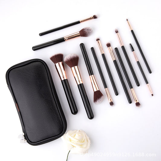 Estuche de Maquillaje con 12 Brochas y Bolsa Negra con Cierre