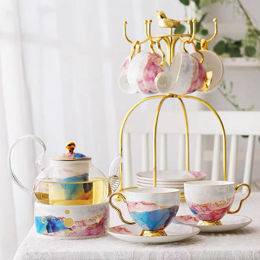 Juego de Tazas de Té en Cerámica y Vidrio con Diseño Floral Inglés - Image 5
