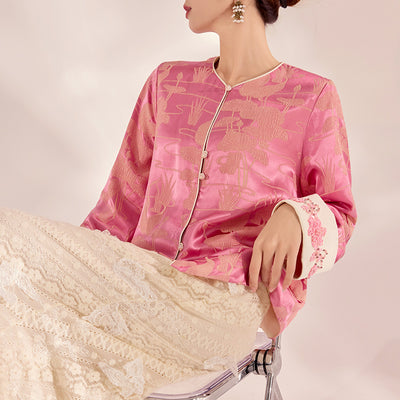 Blusa Retro Estilo Chino con Bordado de Cuentas en Seda Mulberry - Image 4