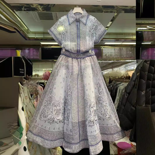 Conjunto Elegante Otoño Invierno: Blusa Estampada de Diseñador + Falda Larga con Cordón - Image 7