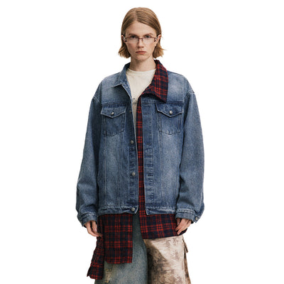 Chaqueta Denim con Costuras Irregulares y Efecto Dos Piezas - Image 11