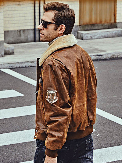 Chaqueta de Cuero con Cuello de Piel para Hombre - Image 8