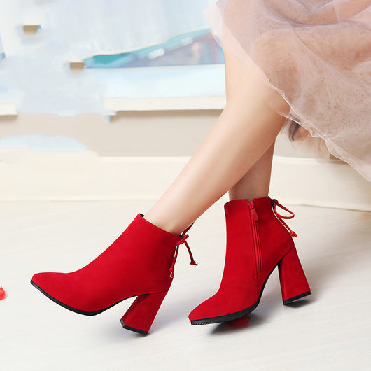 Botas Nupciales Invierno Tacón Grueso Rojo - Zapatos de Novia Elegantes - Image 10