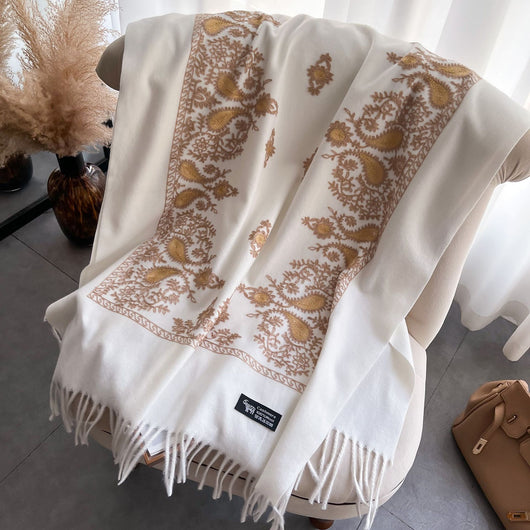 Chal Bufanda Mujer Invierno Efecto Cachemira con Bordado Elegante - Image 9