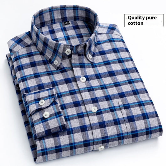 Camisa de Cuadros Algodón Peinado Manga Larga para Hombre - Casual Profesional Otoño Invierno - Image 3