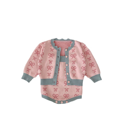 Cardigan Romper de Punto con Cuello Concha y Moño - Manga Larga - Image 5