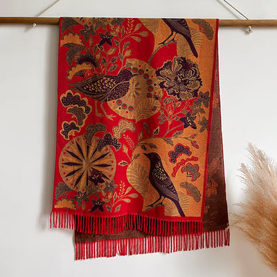 Bufanda Étnica Cálida de Diseño Floral y Aves para Mujer - Image 6