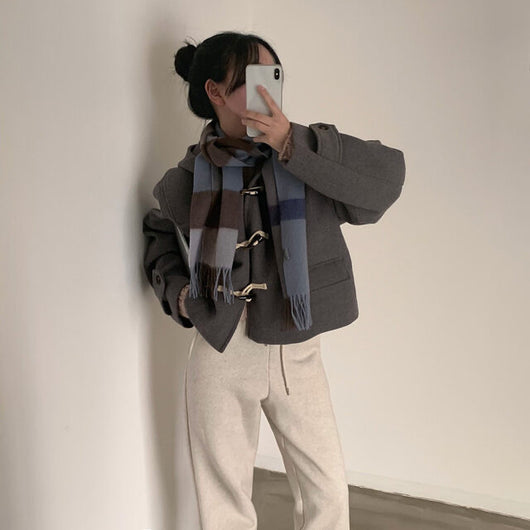 Abrigo de Lana Corto con Capucha y Manga Larga para Mujer - Image 11