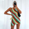 Vestido Rayado Entallado sin Mangas Cuello Redondo para Mujer