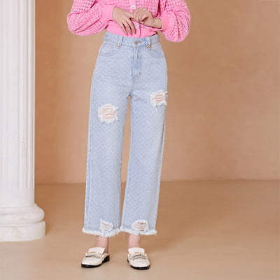 Pantalones Vaqueros Rotos Cintura Alta Versátiles para Mujer