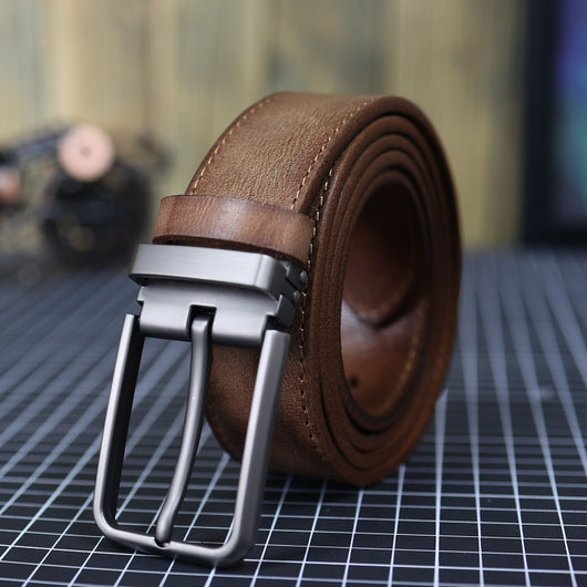 Cinturón de Cuero Genuino Vintage para Hombre con Hebilla de Pasador