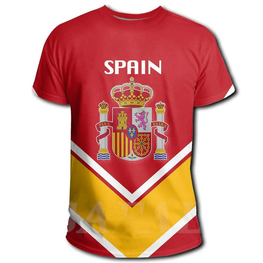 Yellow short-sleeve t-shirt with the colorful Coat of Arms of Spain printed on the front and sleeves. - Image 5