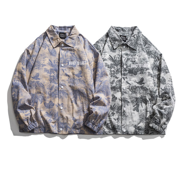 Chaqueta Retro Estampada Completa con Solapa - Corte Holgado Casual para Hombre