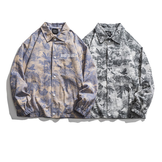 Chaqueta Retro Estampada Completa con Solapa - Corte Holgado Casual para Hombre